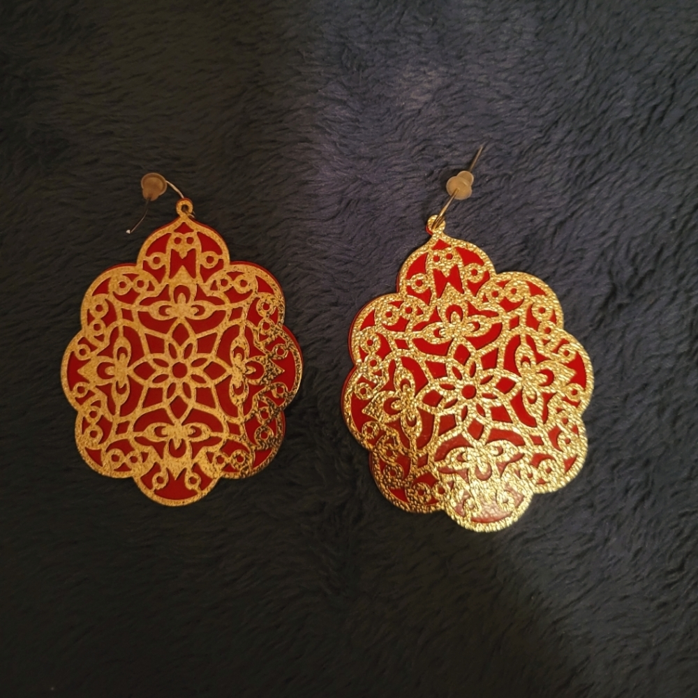 Red&Gold color Bold Earrings